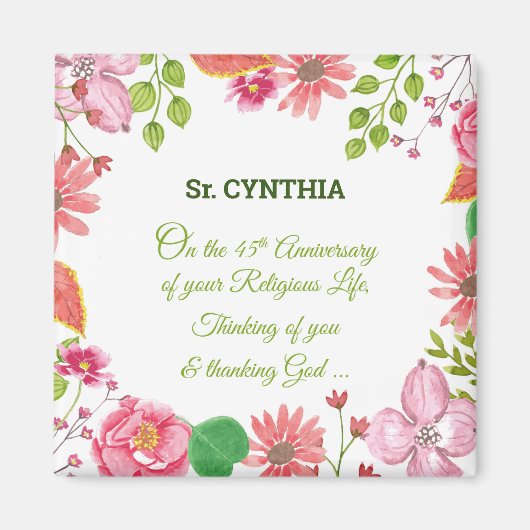 Nun religiöse 45-jährige Jubiläum Wasserfarbe Blum Magnet (Vorne)