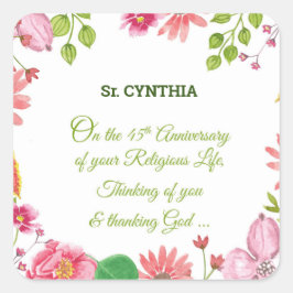 Nun religiöse 45-jährige Jubiläum Wasserfarbe Blum Quadratischer Aufkleber