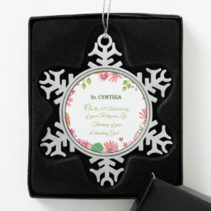 Nun religiöse 45-jährige Jubiläum Wasserfarbe Blum Schneeflocken Zinn-Ornament