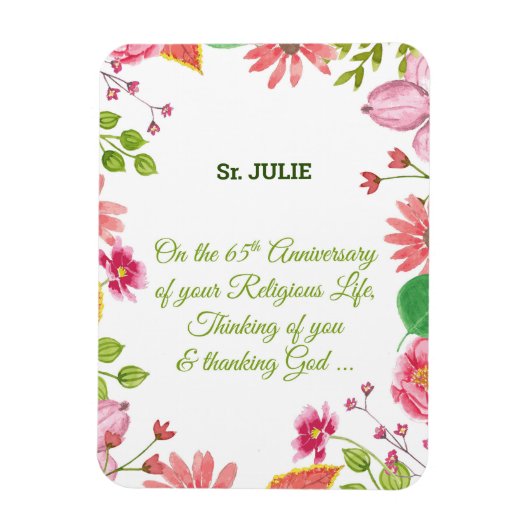 Nun religiöse 65-jährige Jubiläum Wasserfarbe Blum Magnet (Vertikal)