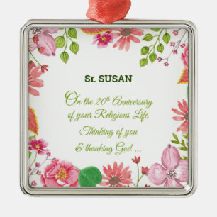Nun Religious 20-jähriges Jubiläum Watercolor Blum Ornament Aus Metall