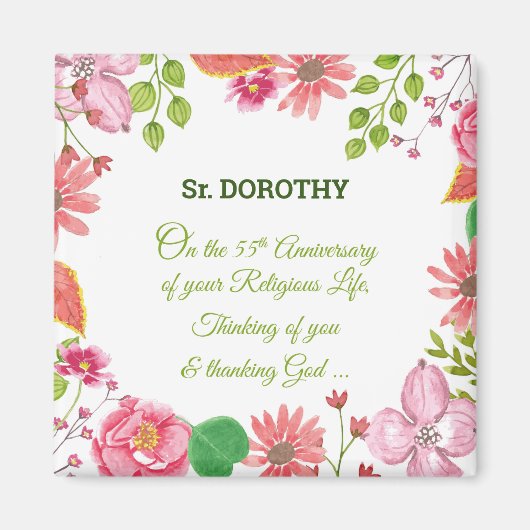 Nun Religious 55-jähriges Jubiläum Watercolor Blum Magnet (Vorne)