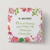 Nun Religious 80 Jahre Jubiläum Wasserfarbe Blume Button (Vorderseite)