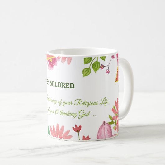Nun Religious 80 Jahre Jubiläum Wasserfarbe Blume Kaffeetasse (VorderseiteRechts)
