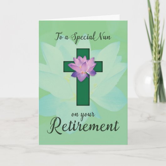 Nun Rente, Lotus Blume über grünes Kreuz Karte (Vorderseite)