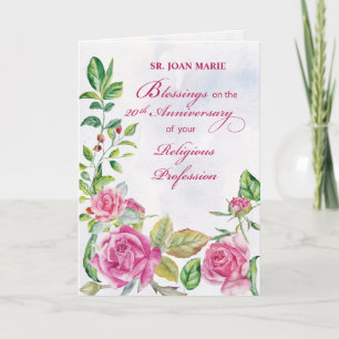 Nun zum 20. Jubiläum der Ordensprofess Rosa Karte