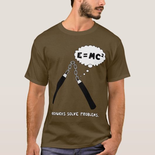 Nunchucks lösen Problem-T - Shirt: Brown T-Shirt (Vorderseite)
