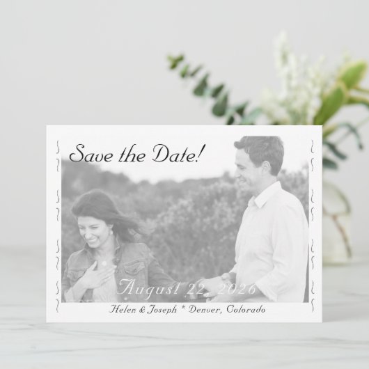 Nuptial Grace B&W Wedding Flat Save The Date Card (Stehend Vorderseite)