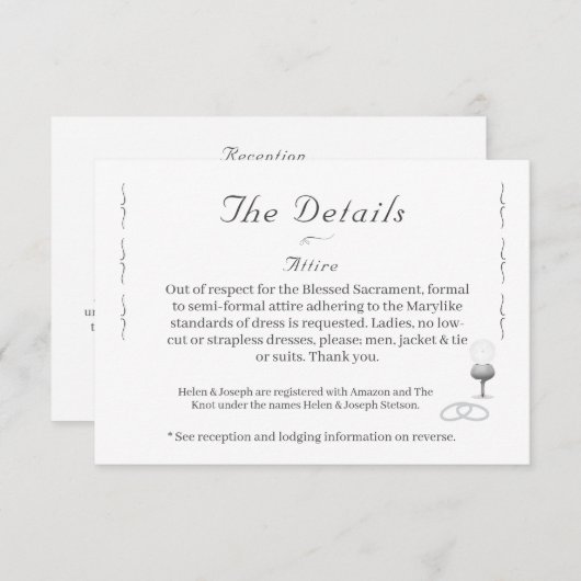 Nuptial Grace Catholic Wedding Begleitkarte (Vorne/Hinten)