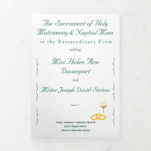 Nuptial Grace Catholic Wedding Dreifach-gefaltete Programmkarte (Cover)