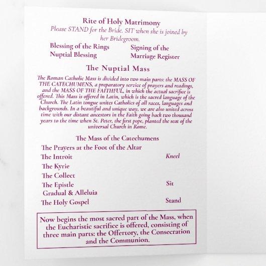 Nuptial Grace Catholic Wedding Dreifach-gefaltete Programmkarte (Innen Erste Seite)