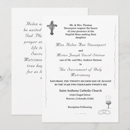 Nuptial Grace Catholic Wedding Invitation Einladung (Vorne/Hinten)