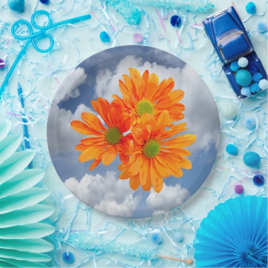 Nur 3 Gerbera Daisy Blüten + Ihr Text & Ideen Pappteller (Party)