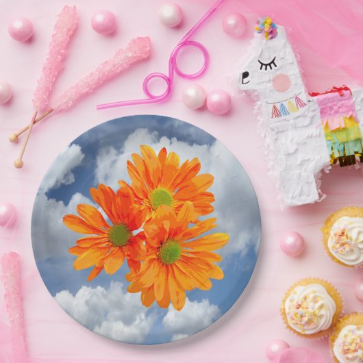 Nur 3 Gerbera Daisy Blüten + Ihr Text & Ideen Pappteller (Party)