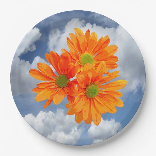 Nur 3 Gerbera Daisy Blüten + Ihr Text & Ideen Pappteller (Vorderseite)