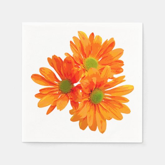 Nur 3 Gerbera Daisy Blüten + Ihr Text & Ideen Serviette (Vorderseite)