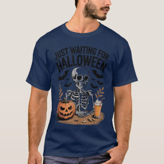 Nur auf Halloween-Skelett-Eiskaffee-Lan warten T-Shirt
