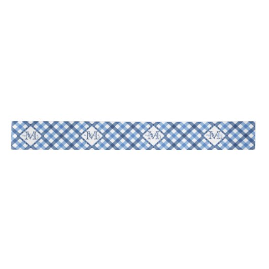 Nur blauer Ginghamdiamant-Monogrammname weit Satinband (Vorderseite)