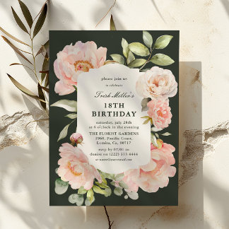 Nur Blush Floral 18. Geburtstag Einladung