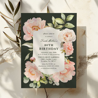 Nur Blush Floral 80. Geburtstag Einladung