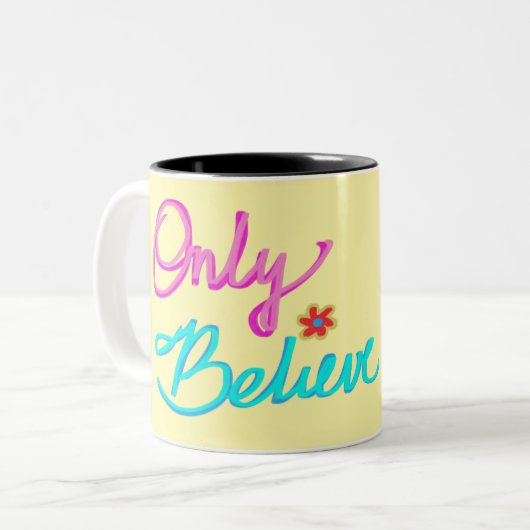 Nur Christliches Zitat gelb glauben Zweifarbige Tasse (Vorderseite Links)