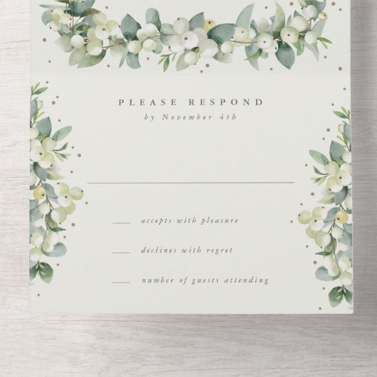 Nur Creme/Navy-Snowberry+Eukalyptus-Empfang All In One Einladung (Innen Boden)