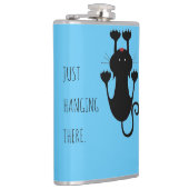 Nur da hängen schwarze Katze Cartoon lustiger Text Flachmann (Rechts)