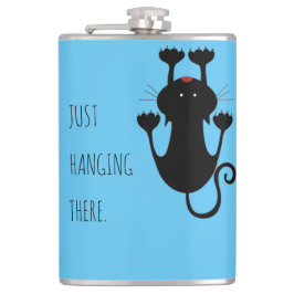 Nur da hängen schwarze Katze Cartoon lustiger Text Flachmann