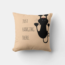 Nur da hängen schwarze Katze Cartoon lustiger Text Kissen