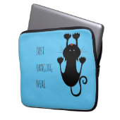 Nur da hängen schwarze Katze Cartoon lustiger Text Laptopschutzhülle (Vorderseite Links)