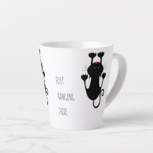 Nur da hängen schwarze Katze Cartoon lustiger Text Milchtasse