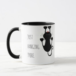 Nur da hängen schwarze Katze Cartoon lustiger Text Tasse