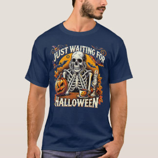 Nur darauf warten, Halloween-Skelett Kaffee Grusel T-Shirt