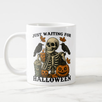 Nur darauf wartend, Halloween-Skelett Kaffee Jumbo-Tasse