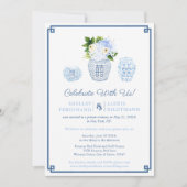 Nur der Empfang von Blue and White Wedding Ginger Einladung (Vorderseite)
