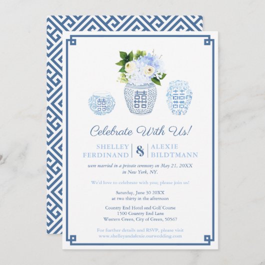 Nur der Empfang von Blue and White Wedding Ginger Einladung (Vorne/Hinten)