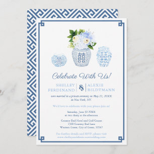 Nur der Empfang von Blue and White Wedding Ginger  Einladung