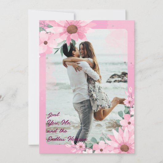 "Nur du, ich und der endlose Horizont" rosa Wasser Einladung (Vorderseite)