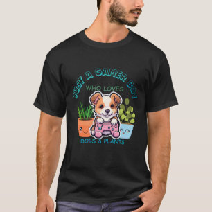 Nur ein Gamer Boy, der Hunde und Pflanze Liebe T-Shirt