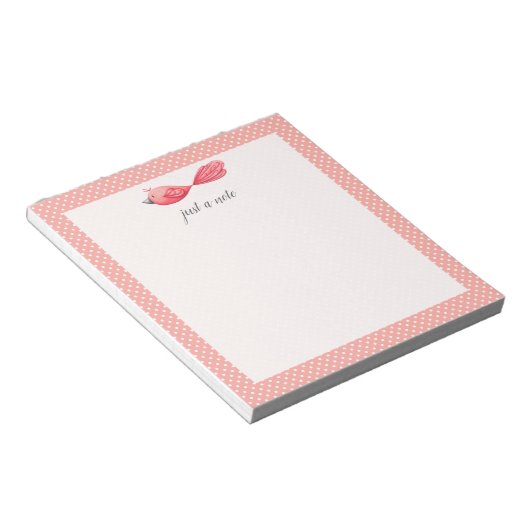 Nur ein Hinweis: Rosa weiße Polka Dot Bird Notepad Notizblock (angewinkelt)