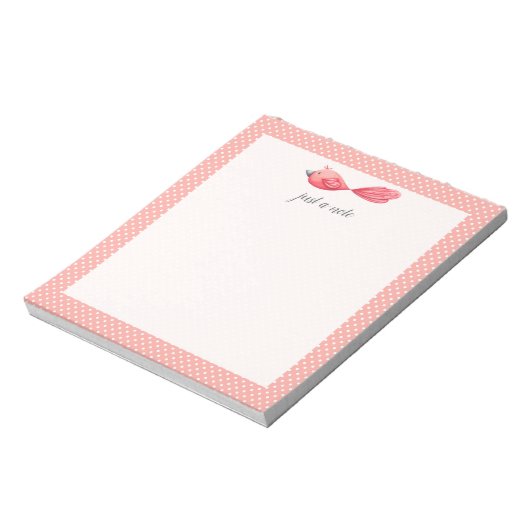 Nur ein Hinweis: Rosa weiße Polka Dot Bird Notepad Notizblock (Rotiert)