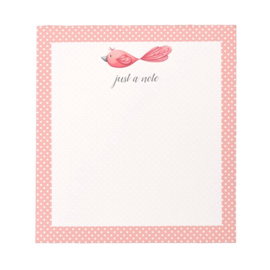 Nur ein Hinweis: Rosa weiße Polka Dot Bird Notepad Notizblock (Vorderseite)