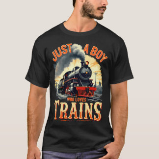 Nur ein Junge, der Dampflokomotiven im Vintage-Sti T-Shirt