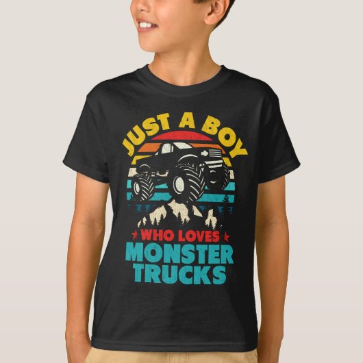Nur ein Junge, der für Kinder Monster-Trucks Liebe T-Shirt (Vorderseite)