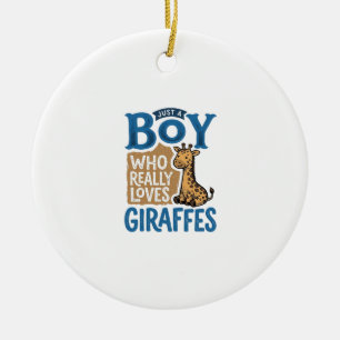 Nur ein Junge, der Giraffen liebt, Vintage-Shirt-D Keramik Ornament