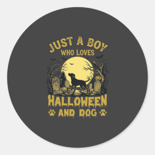 Nur ein Junge, der Halloween-Hund Vollmond liebt Runder Aufkleber