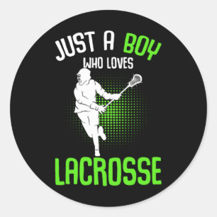 Nur ein Junge, der Lacrosse Lieben Jugend Männer J Runder Aufkleber