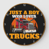 Nur ein Junge, der LKWs Liebe Große Wanduhr (Vorderseite)