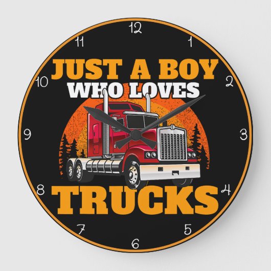 Nur ein Junge, der LKWs Liebe Große Wanduhr (Vorderseite)