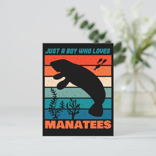Nur ein Junge, der Manatee Lieben - Retro-Tier Postkarte (Stehend Vorderseite)